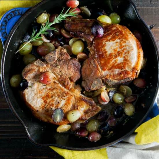Pan Roast Pork Chops with Grapes