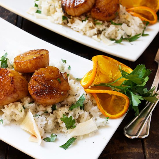 Orange Soy Scallops & Coconut Rice