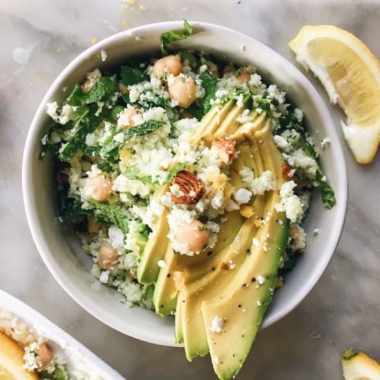Cauli Rice, Avocado, and Chickpea Salad