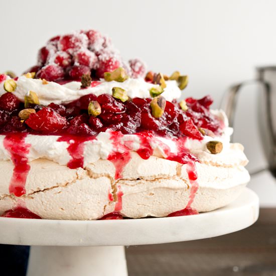 Cranberry Peach Pavlova