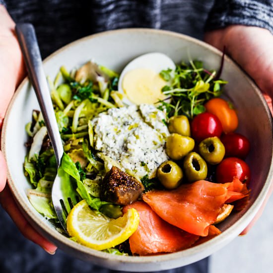 Salmon Goat Cheese Warm Green Salad