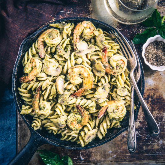 Pesto Prawn Mushroom Pasta
