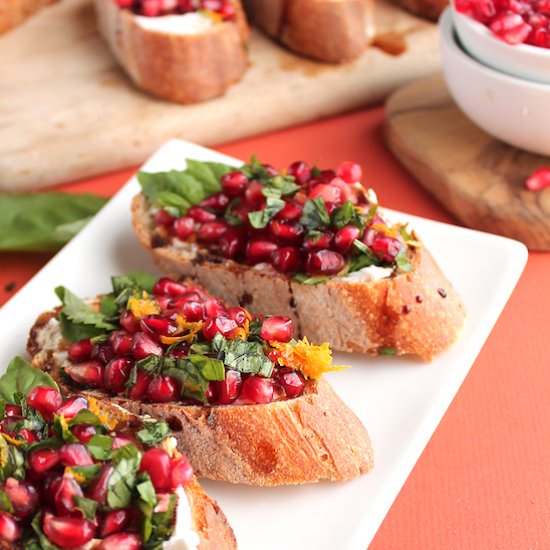 Pomegranate and Basil Bruschetta