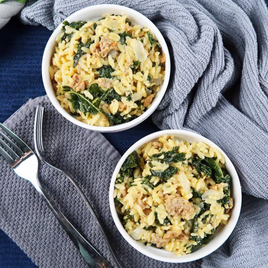 Orzo with Italian Sausage and Kale