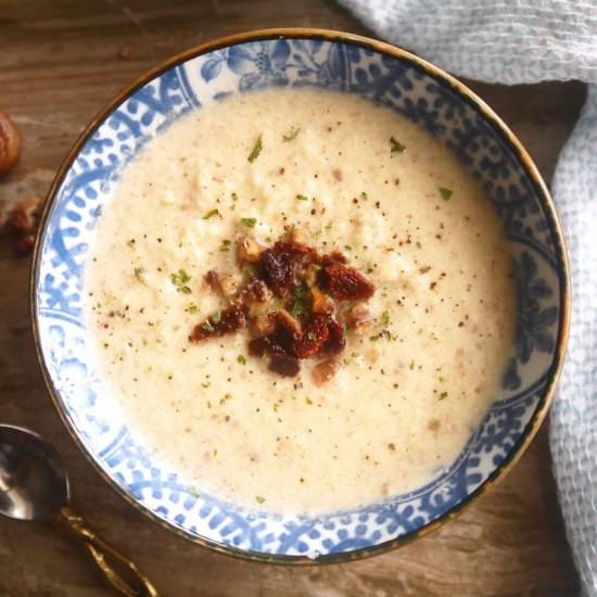 Cauliflower, Bacon, and Chestnut Soup