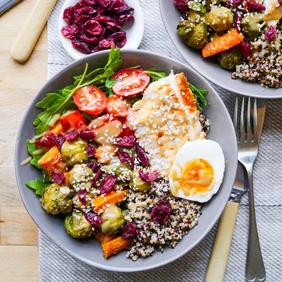 Maple Tahini Brussels Quinoa Bowl