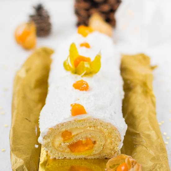 Christmas log cake with coconut