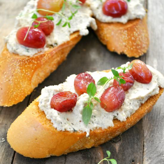 Vegan Ricotta Roast Grape Crostini