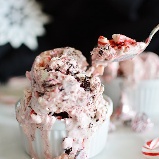 No-Churn Candy Cane Fudge Ice Cream