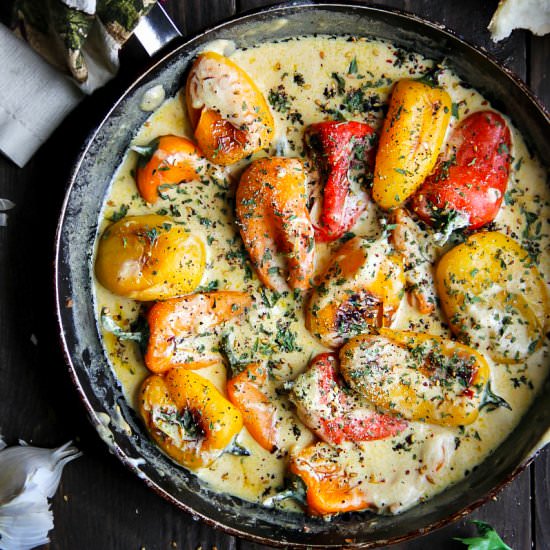 Sweet Pan Roasted Peppers w/ Garlic