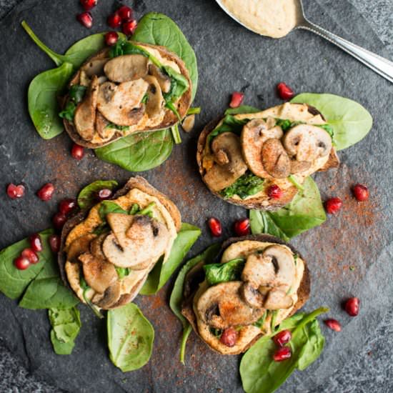 Mushroom Crostini with Harissa Hummus