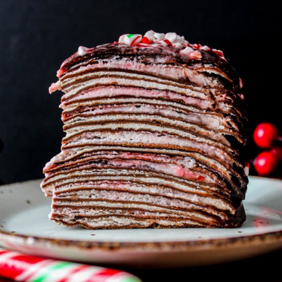 Chocolate Candy Cane Crepe Cake
