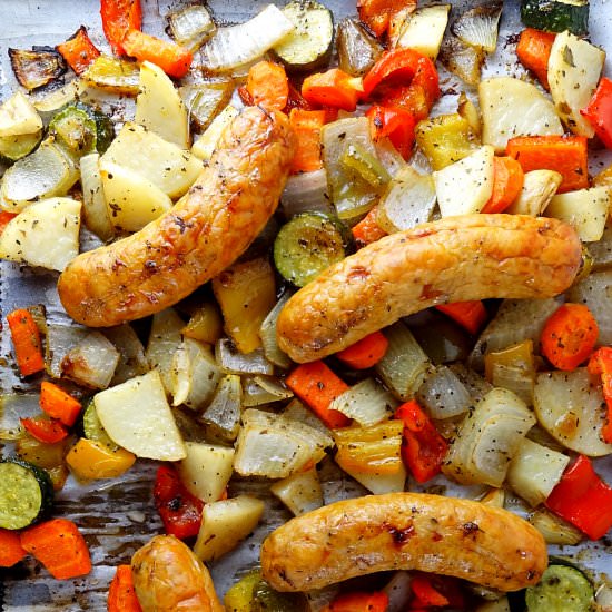 Sheet Pan Roasted Veggies & Sausage