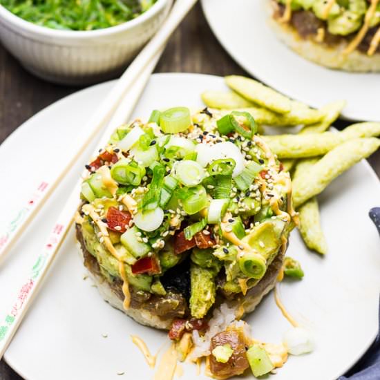 Wasabi-Ranch Spicy Tuna Poke Stacks