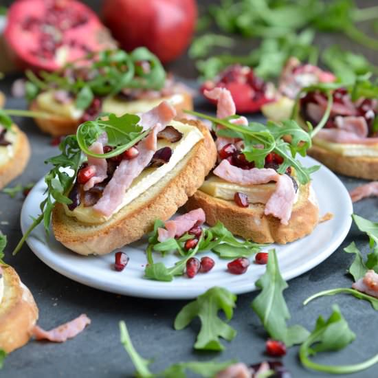 Brie Bacon & Pomegranate Crostini