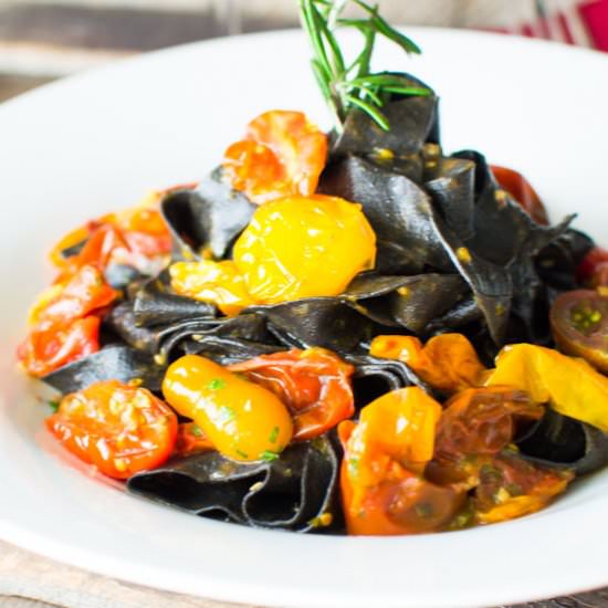 Squid Ink Pasta and Cherry Tomato