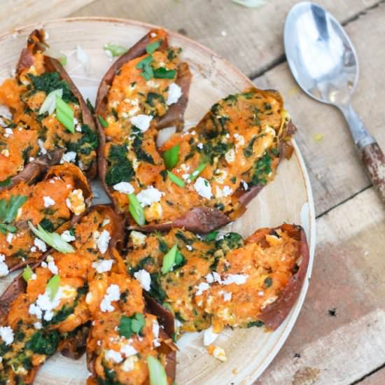 Creamy Spinach Sweet Potato Skins