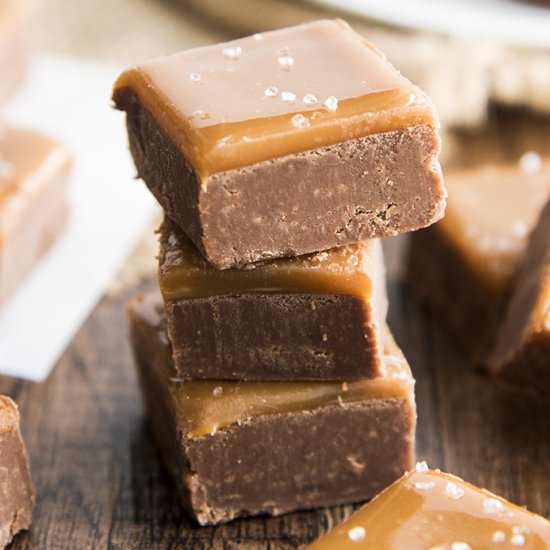 Salted Caramel Topped Fudge