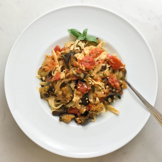 Fettuccine with roasted eggplant