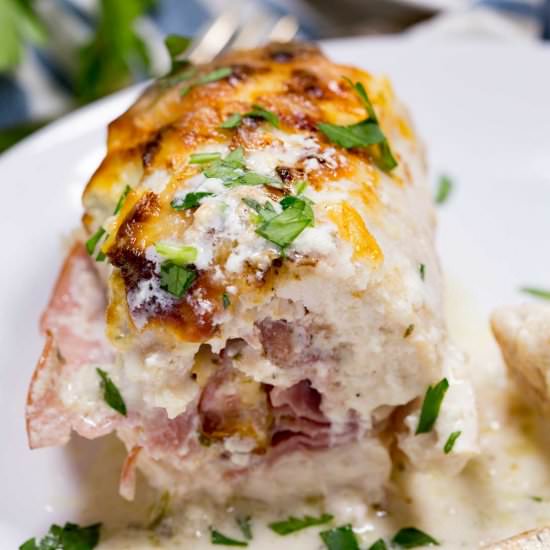 Chicken Cordon Bleu Roll up Bake