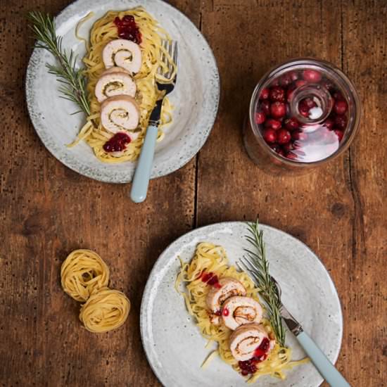 Turkey roulades with pasta