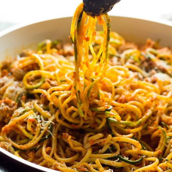 Ground Turkey Pasta in Romesco Sauce