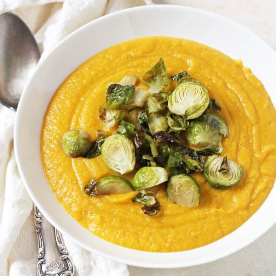Squash Soup with Brussels Sprouts