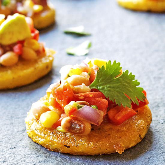 Black Eyed Pea Salsa with Crispy Polenta