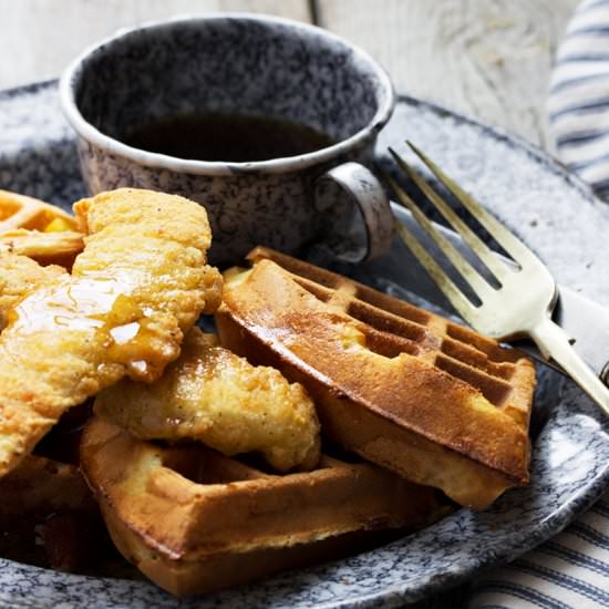 Bacon Cheddar Waffles and Chicken