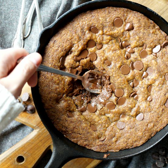 Vegan Chocolate Chip Skillet Cookie