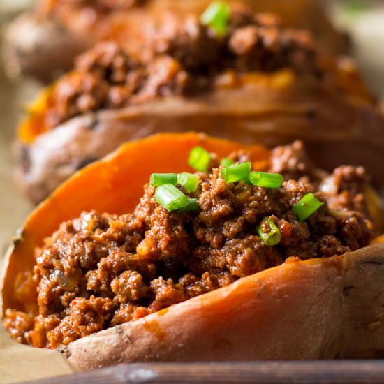 Chili Stuffed Sweet Potatoes