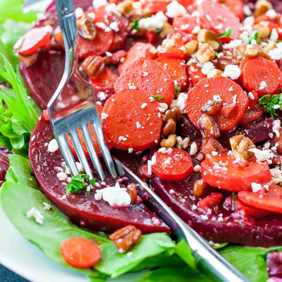 Warm Carrot Beet Spinach Salad