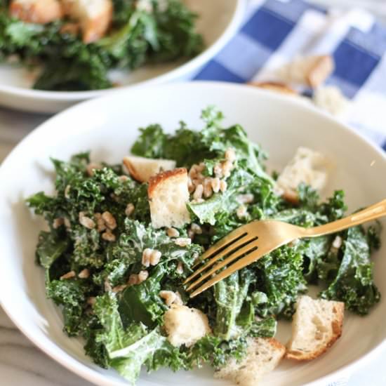 Vegan Kale Caesar Salad with Farro