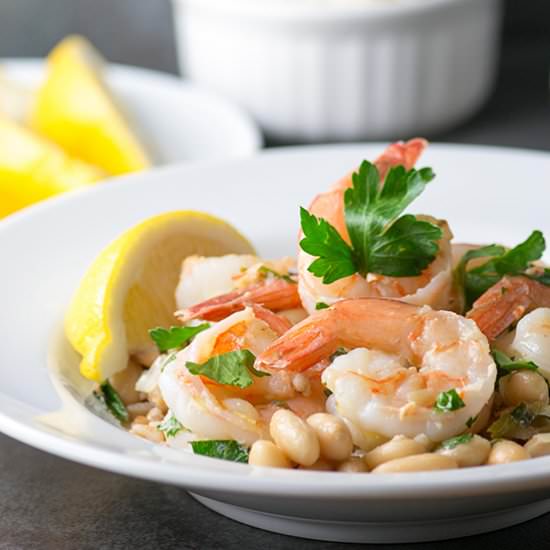 Lemony Shrimp with White Beans