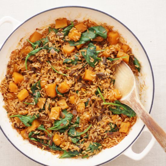 Mushroom, Squash and Spinach Pilaf