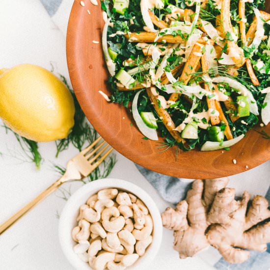 Vegan Parsnip French Fry Kale Salad