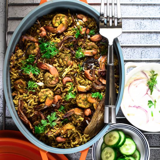 Green Masala Prawn Biriyani