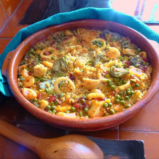 Baked Rice with Seafood in Cazuela