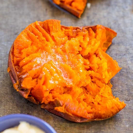 Honey Butter Smashed Sweet Potatoes