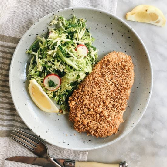Chicken Schnitzel w/ Parmesan Slaw