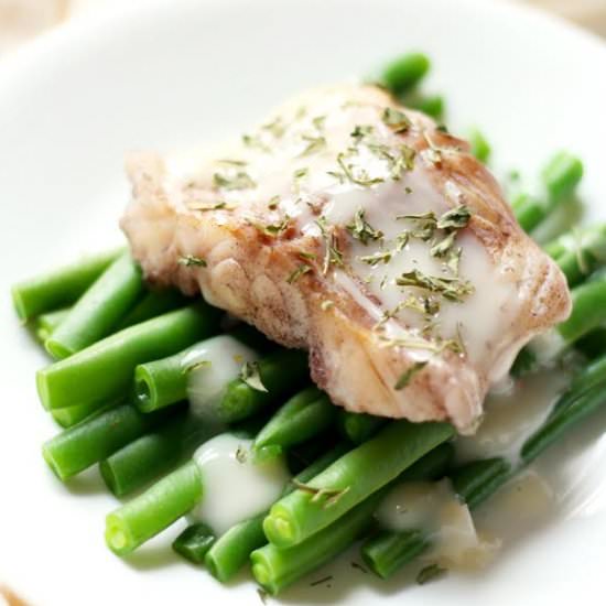 Wine Poached Cod w/ Sweet Onion