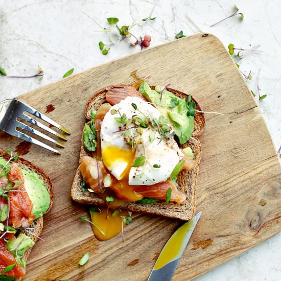smoked salmon + poached egg toast