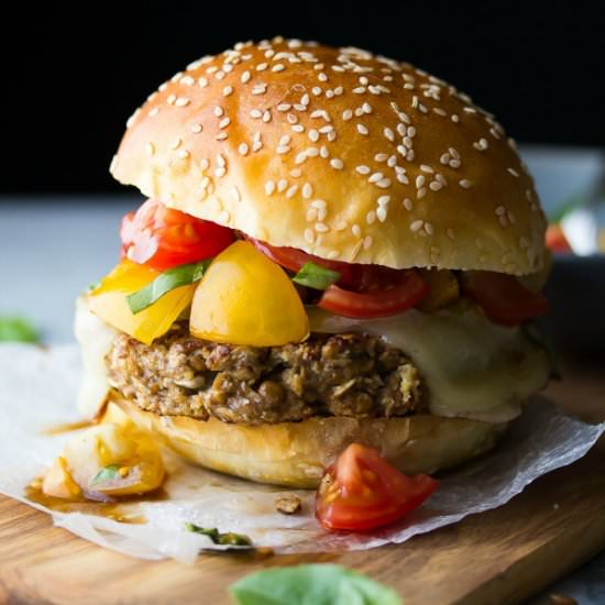Mushroom and Lentil Bruschetta Burger