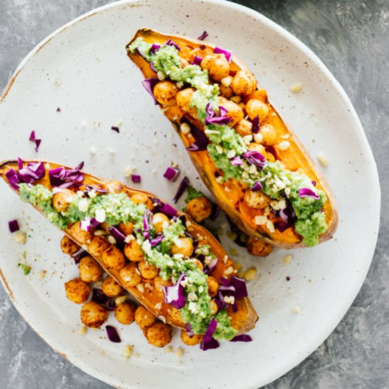 Baked Sweet Potatoes w/ Chickpeas