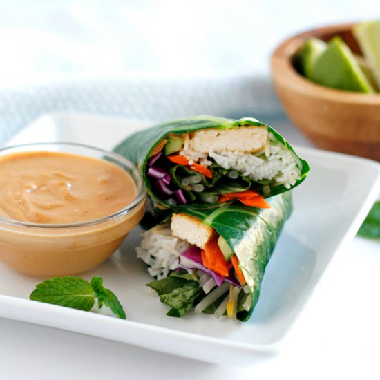 Collard Wraps with Peanut Sauce