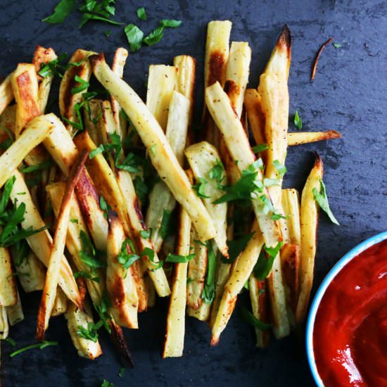 Baked Parsnip Fries with Gochujang