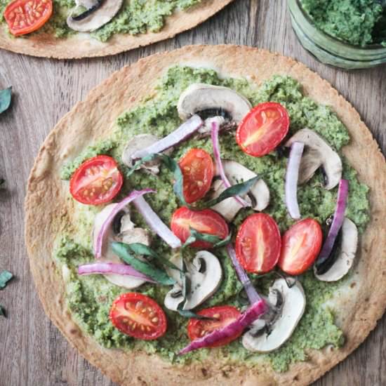 Vegan Pesto Tortilla Pizza