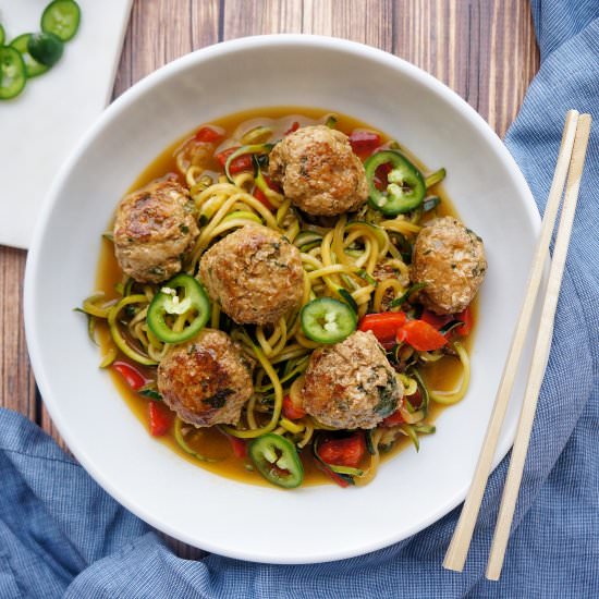 Asian Meatballs + Zucchini Noodles