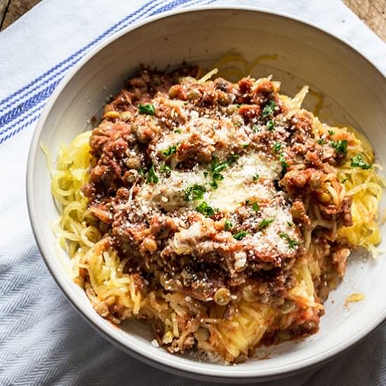 Lentil Marinara Spaghetti Squash
