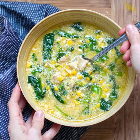 Chicken & Corn Soup With Spinach